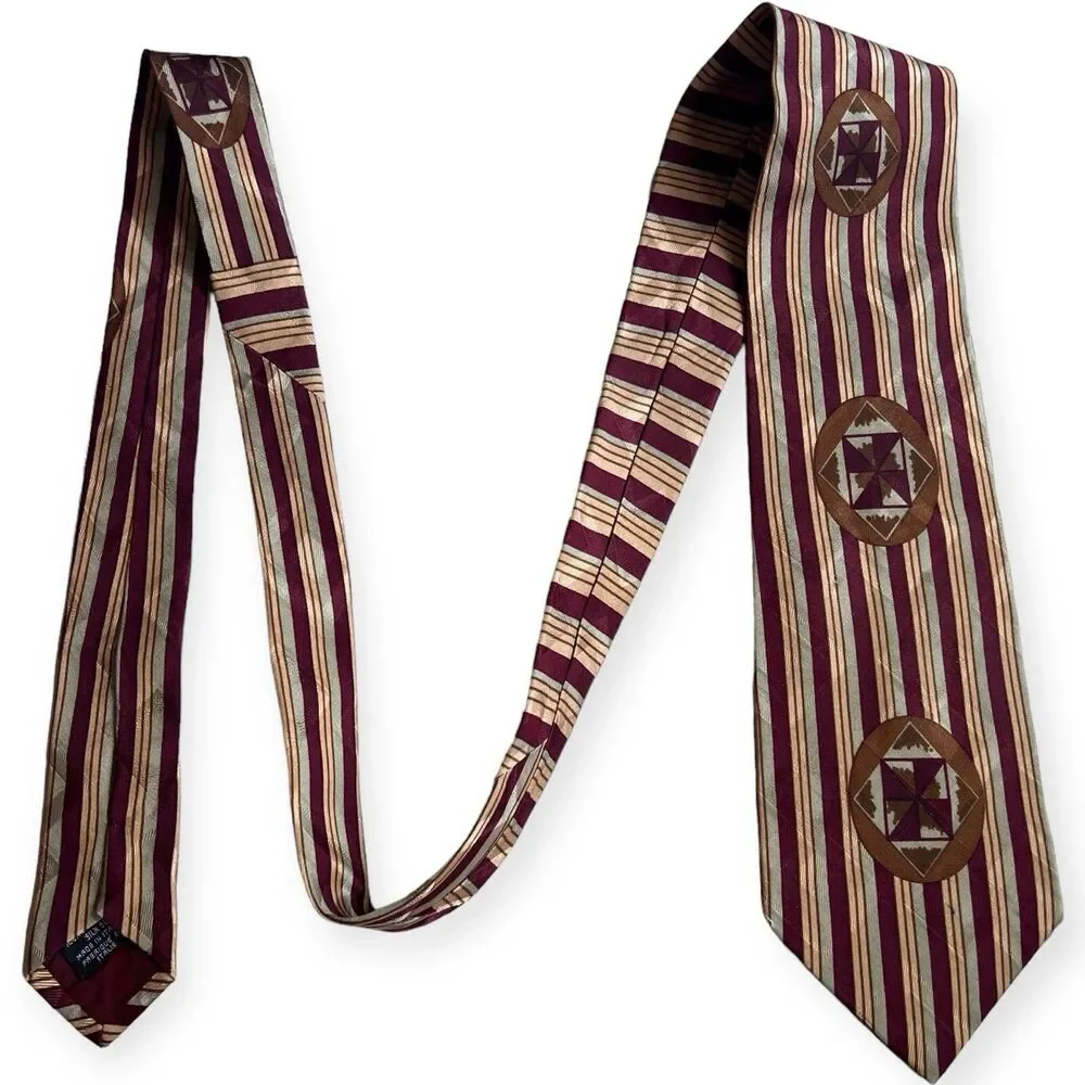 Vintage Emporio Giorgio Armani Silk Tie Art Deco Stripe Geometric Designer Italy